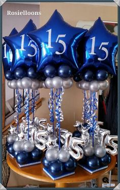 blue and silver balloons with numbers on them