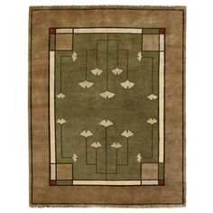 Ginkgo Green Wool Rug | Craftsman Style Ginkgo Motif Area Rug Craftsman Color Palette, Craftsman Colors, Sage Rug, Quilted Pillow Shams, Green Field, Modern Bungalow, Arts Crafts Style, Ginkgo Leaf, Prairie Style