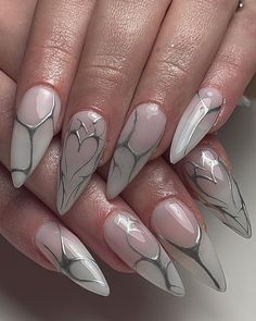 Nail Art Funky, Ongles Goth, Paznokcie Hello Kitty, Milky Nails, Chrome Nails Designs, Nail Salon Design, Silver Nail