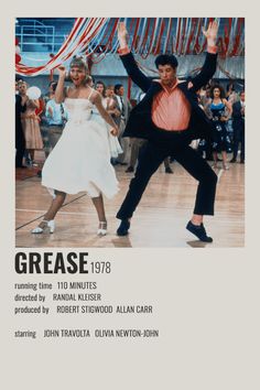 the poster for grease starring actors from left to right, john travota and claudia newton