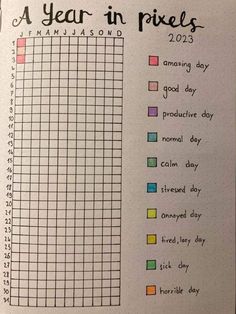 Year In Pixels, Goals Bullet Journal, Penanda Buku, Bullet Journal Ideas Templates, Journal Inspiration Writing, Desain Buklet, Bullet Journal Mood Tracker Ideas, Bulletin Journal Ideas, Bullet Journal Mood