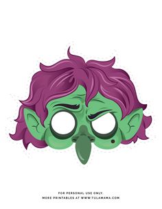 a mask with purple hair and green eyes