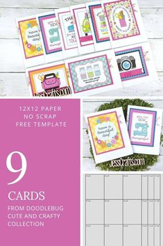 the 9 cards from doodlebug's crafty collection are shown in pink and