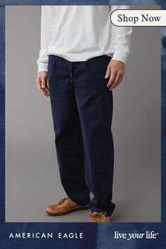 Flex is durable and designed to give you just enough stretch to move with no problem/Structured fabric with a soft hand-feel and plenty of movement/Zip fly with interior drawcord waist/Pleated/Button-through flap pockets on back/Hidden cell phone poc Casual Navy Straight Leg Cargo Pants, Relaxed Fit Cargo Pants With Drawstring For Work, Relaxed Fit Navy Pants With Elastic Waistband, Navy Cotton Pants With Elastic Waistband, Casual Navy Tapered Leg Work Pants, Casual Navy Pants With Welt Pockets, Navy Relaxed Fit Bottoms For Business Casual, Navy Casual Chinos With Welt Pockets, Navy Casual Work Pants With Welt Pockets