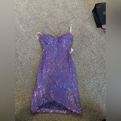 Light Purple Sparkly Windsor Dress W/ Criss Cross Straps , Medium Fits Size 6, Perfect For Homecoming And Winter Formal Etc. Or Just Going Out :) Never Worn! Couldn’t Return Purple Sequined Spaghetti Strap Dress, Purple Mini Dress With Sequins And Spaghetti Straps, Dresses Light Purple, Black Floor Length Dress, Mermaid Board, Windsor Dress, Taupe Dress, Tight Mini Dress, Women Bodycon Dress