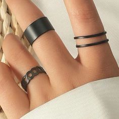 3 Piece Sleek And Simplistic Black Cuff Ring Set New Without Tags Trendy Black Rings For Everyday Wear, Black Trendy Rings For Everyday, Minimalist Black Metal Rings, Trendy Black Everyday Rings, Simple Black Jewelry, Trendy Black Midi Rings For Gift, Trendy Black Midi Rings As Gift, Elegant Black Metal Midi Rings, Black Ring Set