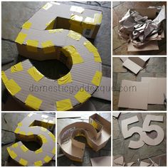 the steps to make a cardboard number are shown in several different stages, including construction