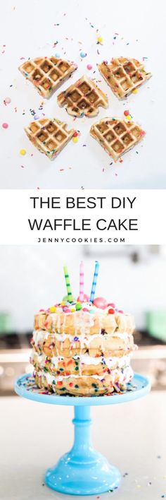 the best diy waffle cake with sprinkles and candles on top