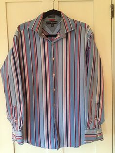 Very nice Tommy Hilfiger button up shirt.  100% cotton.  Blue, white and red stripes.  Long sleeves.  Size large.  Freshly laundered.  Smoke free home, email with any questions.   BN-P Vintage Striped Shirt, Striped Shirts, Bowling Shirts, Outfit Style, White And Red, Button Up Shirt, Blue Stripes, Button Up Shirts, Tommy Hilfiger