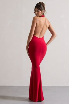 Red Backless Dress, Plunging Neck Dress, Fishtail Maxi Dress, Red Maxi Dress, Event Dress, Fishtail Skirt, Red Maxi, Party Dress Long Sleeve, Skirt Maxi