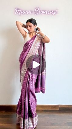 Saree Draping Tutorial, Mauve Colour, Saree Drapes, Banaras Sarees, Pure Silk Saree, Banarasi Saree, Mauve Color, Banarasi Sarees