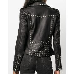 Silver Studs Black Leather Brando Jacket Women | Punk Motorcycle Jacket – Jacket Hunt Fitted Winter Outerwear With Spikes, Fitted Leather Jacket With Spikes For Fall, Fitted Fall Outerwear With Spikes, Rocker Leather Jacket With Studs And Long Sleeves, Edgy Studded Winter Outerwear, Fall Leather Jacket With Spikes And Long Sleeves, Punk Leather Jacket With Rhinestone Rivets For Fall, Rock Style Spiked Leather Jacket For Winter, Rock Style Leather Jacket With Spikes For Winter