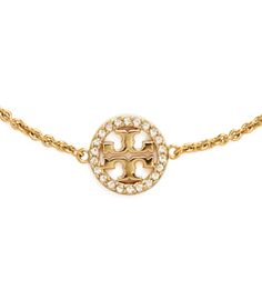 Directly from Tory Burch - Our iconic collection, reimagined as jewelry. The Miller Bracelet features our Double T, circled with pave-crystal stones. The delicate chain is detailed with a tiny pearl at the clasp. Tory Burch Official Site. Tory Burch Bracelet, Iconic Jewelry, Hermes Bracelet, Pretty Accessories, Preppy Jewelry, Vanilla Perfume, Designer Bracelets, Gift Inspo, Jewelry Accessories Ideas