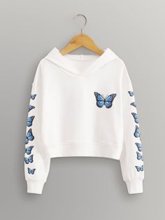 Black Crop Top Hoodie, Butter Hoodie, Butterfly Clothes, Vintage Dresses Online, Girls Sweatshirts, Stylish Hoodies, Half Shirts, Girls Fall Outfits