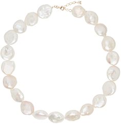 Handcrafted beaded baroque pearl necklace in white. · Adjustable lobster-clasp fastening · 14k gold hardware · L16 Supplier color: 14kt yellow gold Pearl Strands Necklace, Yellow Pearl, Pearl Strand, Baroque Pearl Necklace, Gold Pearl Necklace, Diamonds And Gold, Pearl Strands, Gold Pearl, Strand Necklace