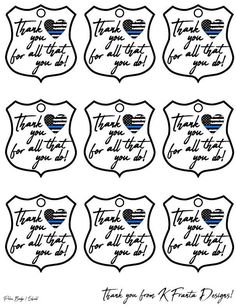 six police badges with the words thank you for all that you do in this country