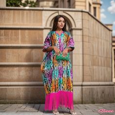 Beautiful, Luxurious Silk Dress with Wide Sleeves and V-Neckline Summer V-neck Kaftan For Party, Multicolor V-neck Maxi Dress For Party, Multicolor Maxi Length V-neck Dress For Vacation, V-neck Summer Kaftan For Parties, Pink V-neck Kaftan For Spring, Lantern Skirt, Comfortable Maxi Dresses, Long Sleeve Evening Gowns, Flowy Tunic