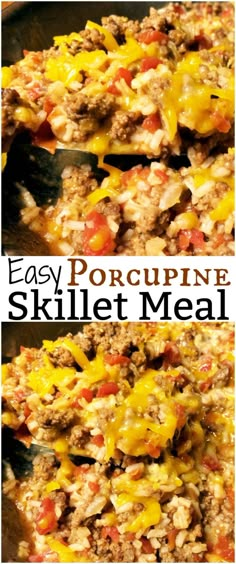 easy porcupine skillet meal with ground beef and cheese