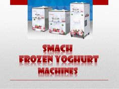 two frozen yogurt machines sitting side by side in front of a blue background