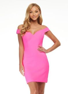 Ashley Lauren 4444 Neon Pink Cocktail Homecoming Dress. This is an off the shoulder scuba cocktail dress accented by an industrial exposed zipper back. Colors: Neon Pink Sizes: 12 Scuba Off the Shoulder Industrial Zipper Off The Shoulder Homecoming Dress, Hot Pink Cocktails, Hot Pink Cocktail Dress, Puff Sleeve Gown, Ashley Lauren, Long Sleeve Evening Gowns, Pink Cocktail, Cocktail Dress Prom, Pink Cocktail Dress