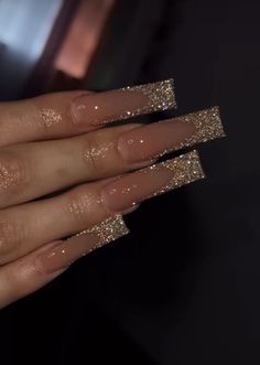 Formal Gold Nails, Hold Nails Acrylic, Pink And Gold Acrylics, Classy Baddie Nails Acrylic, Classy Baddie Nails Short, Long Classy Nails, Rose Gold French Tip Nails, Gem Acrylic Nails, 21st Birthday Nails Acrylic