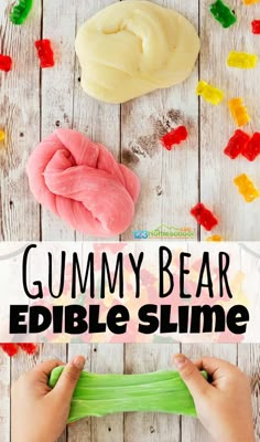 the gummy bear edible slime recipe is made with colored gummy bears and it's ready to be eaten