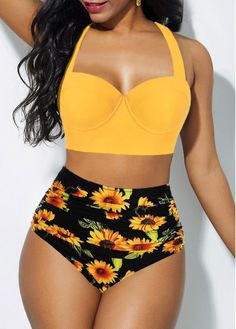 Color:Ginger;Size:XL;Size:XXL;Bra Style:Padded;Strap Style:Adjustable;Color Scheme:Yellow;Pattern Type:Print;Waist Type:High Waist;Washing Instructions:Hand Wash;Support:Underwire;Pad Style:Unmovable;Package Contents:1 X Top,1 X Panty;Composition:82% Polyester, 18% Spandex;Occasion:Beach;Season:Summer; Floral Bathing Suits, Summer Bathing Suits, Naha, Cute Swimsuits, Swimsuits High Waisted, Disney Films, Plus Size Swimwear, Monokini, Swim Suit