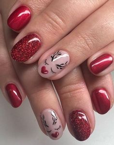 Red Nails Glitter, Red Christmas Nails, Christmas Gel Nails, Cute Christmas Nails, Short Nail, Red Nail, Festival Nails, Short Nail Designs, Xmas Nails