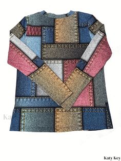 Katykey - Stylish Patchwork Graphic Print T-shirt with V Neck and Long Sleeves - Womens Casual Fashion Wear Multicolor Stretch T-shirt For Fall, Cotton Stretch T-shirt With Patchwork, Stretch Crew Neck Patchwork T-shirt, Stretch Cotton Patchwork T-shirt, Cotton Stretch Patchwork T-shirt, Womens Casual Fashion, Womens Casual, Fashion Wear, Womens Fashion Casual