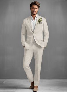 Step up in the sartorial game with our Pure Barn Beige Linen suit. Crafted from pure linen, the suit will carry you through the hot Summer days and crisp evenings with grace, poise, and flair. Add a matching waistcoat, a white shirt and black shoes for stylish outfit. Look Includes Pure Barn Beige Linen Fabric Two Butt Men’s Tan Linen Suit, Lenin Suits For Men, Light Colour Wedding Suit, Mens Linen Shirt Outfit Wedding Attire, Beige Linen Suit Men Wedding, Men’s Beige Wedding Suit, Men’s Linen Suits, Cream Linen Suit Men, Sand Linen Suit