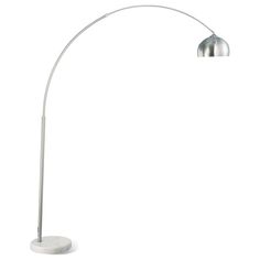 a white floor lamp with a marble base and an oval light shade on the top