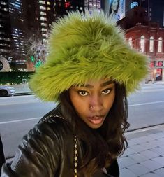 A real standout hat! Long pile luxury faux fur in a vibrant Moss Green...lightweight and super wa Lined in polar fleece to keep you warm and cozy. All our hats are good for the planet, and are hand sewn by me right here in the USA, using premium quality vegan friendly faux fur. Unisex sizes S-M-L available. Custom made just for you, and ready to ship within a couple of days. If you're not sure which size to order, just measure the circumference of your head ( all the way around the widest part, Green Wide Brim Mini Hat For Winter, Trendy Mini Hats With Curved Brim For Winter, Trendy Winter Cloche Hat With Flat Brim, Trendy Winter Mini Hats With Curved Brim, Winter Party Cloche Hat With Wide Brim, Trendy Mini Bucket Hat For Winter, Winter Fedora Hat With Feather Trim, Fall Hats With Faux Fur Lining, Trendy Winter Bucket Hat With Flat Brim