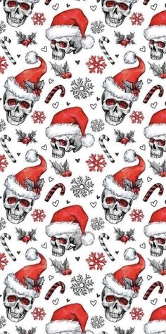 a white background with skulls and santa hats