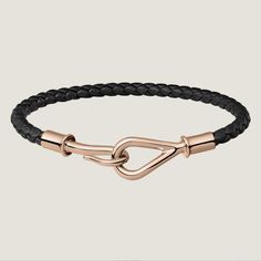 Braided Bracelet In Swift Calfskin With Rose Gold Plated Jumbo Closure. Made In Italy Wrist Size From 14.5 To 15.5 Cm | Braid Width: 0.3 Cm Jumbo Bracelet Color: Noir Size: T2 Ref: H071682fo89t2 Designer Black Leather Strap Bracelets, Designer Black Bracelets With Leather Strap, Luxury Formal Bracelets With Hidden Clasp, Luxury Leather Strap Bracelets, Minimalist Formal Bracelet With Leather Strap, Luxury Leather Strap Bracelets For Business, Minimalist Leather Strap Bracelet For Formal Occasions, Minimalist Leather Strap Bracelets For Formal Wear, Elegant Rose Gold Leather Bracelets