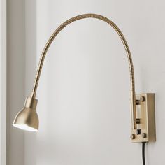 a light that is on the wall next to a lamp with a cord in it