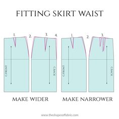 how to make a fitted skirt with the sewing pattern on top and bottom, as well as measurements