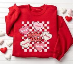 Cute Teacher Valentine Sweatshirt, Retro Hearts Shirt, Women's Valentines Day IMPORTANT NOTE:      - Because of high season, there are some colors runs out of stock, we will contact you if that color is out-stock     - The images on the website is only sweatshirt. PRODUCT INFORMATION     - All sizes are Unisex.     - Design will either be white or black depending on the shirt color.     - Uses a vinyl which is then pressed using an industrial heat press. It is machine washable however it is recommended to turn inside out while washing.     - Keep in mind that colors may differ depending on computer settings.     - Shirts also come pre-shrunk from the manufacturers.          POLICY:     * Exchange or refund items are unacceptable since we create each shirt to your specifications unless an i Valentines Day Sweatshirt, Retro Heart, Valentine Sweatshirt, Heart Sweatshirt, Heart Sweater, Cute Sweatshirts, Heart Shirt, Valentines Shirt, Spread Love