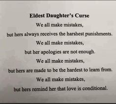 a piece of paper with some writing on it that says, eddest daughter's curse