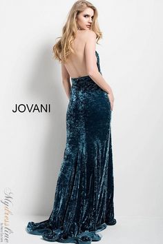 Looking for a unique and eye-catching dress for your next event? Look no further than the Jovani 55194. This fitted dress is made from crushed velvet and features a deep V-neckline, low open back, and high left leg slit. A fabric belt cinches the waist, while a long train adds an elegant touch. Velvet Gown Evening Dresses, Classy Evening Gowns, Luxurious Party, Jovani Gown, Velvet Prom Dress, Velvet Gown, Jovani Dresses, Couture Candy, Gowns Online