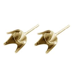 two pairs of gold toned earrings on a white background, one is shaped like an elephant's head