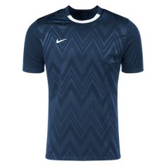 the nike soccer jersey is shown in dark blue with white trims and a chevron pattern