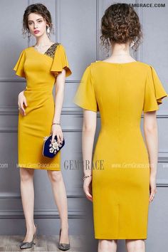 10% off now|Free shipping world-wide. Elegant Yellow Sheath Summer Party Dress Beaded with Puffy Sleeves at GemGrace. Click to learn our pro custom-made service for wedding dress, formal dress. View #WeddingGuestDresses for more ideas. Elegant Yellow Bodycon Evening Dress, Elegant Yellow Bodycon Dress For Evening, Elegant Yellow Bodycon Dress, Yellow Sheath Bodycon Party Dress, Yellow Short Sleeve Formal Dress, Yellow Short Sleeve Dress For Formal Events, Yellow Sheath Dress For Parties, Yellow Sheath Mini Dress For Party, Elegant Yellow Bodycon Summer Dress