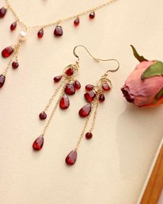 Red Dangle Jewelry Gift For Her, Red Garnet Dangle Earrings, Red Ruby Jewelry Gift For Her, Garnet Briolette Beads For Jewelry Making, Handmade Red Jewelry For Anniversary, Garnet Briolette For Jewelry Making, Red Jewelry For Anniversary Gift, Red Birthstone Jewelry As A Gift For Her, Red Birthstone Jewelry For Her