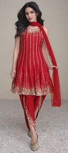 Red and Maroon color Salwar Kameez in Silk fabric with Sequence work Red Salwar Kameez With Traditional Drape For Navratri, Red Anarkali Set For Reception And Eid, Festive Red Traditional Designer Wear, Traditional Drape Red Anarkali Set With Dabka Work, Red Traditional Wear For Designer Diwali, Designer Red Churidar With Dupatta, Festive Red Anarkali Set With Dabka Work, Festive Red Anarkali Set With Mirror Work, Red Bollywood Kurta With Dori Work