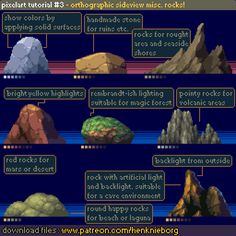 an old computer screen showing different types of rocks and rock formations in the game's menu