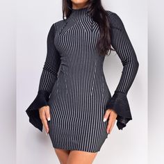 Get Sexy This Fall And Grab This Knit Dress, Pair It With Your Favorite Boots And Coat! Tag Eshay’s Boutique When You Style It! Ig And Fb Price Is Firm Tagged Fn For More Exposure High Neck Stretch Sweater Dress For Party, Fitted Gray Bodycon Dress For Winter, Gray Bodycon Mini Dress For Winter, Gray Long Sleeve Bodycon Dress For Night Out, Black Ribbed Mini Dress For Party, Chic Gray Stretch Bodycon Dress, Gray Stretch Bodycon Dress For Night Out, Fitted Gray Bodycon Dress For Fall, Gray Bodycon Dress For Night Out