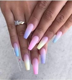 Pastel Nail Design, Pastel Nails Designs, Pastel Nail, Cute Acrylic Nail Designs, Nail Design Ideas, Summer Acrylic Nails, Trim Nails, Pastel Nails