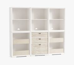 a white bookcase with drawers on each side