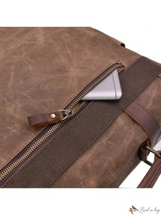 Bird in Bag - Vintage Leather Laptop Bag with Waxed Canvas Details Brown Waxed Canvas Rectangular Travel Bag, Brown Waxed Finish Satchel Travel Bag, Brown Travel Bag With Waxed Finish For Daily Use, Leather Backpack With Leather Trim, Rectangular Waxed Finish Travel Shoulder Bag, Brown Waxed Finish Travel Bag For Daily Use, Business Bag In Waxed Canvas With Waxed Finish, Business Bag With Waxed Canvas Finish, Business Waxed Canvas Bag With Waxed Finish