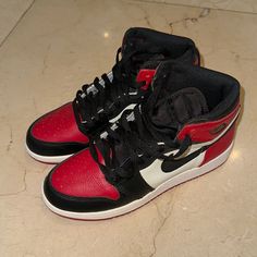 Jordan 1 Red Black White High Top 6youth Red High-top Basketball Shoes With Contrast Sole, Nike Jordan Shoes In Red With Boost Midsole, Nike Jordan Shoes In Red, Red Nike Jordan Shoes, Red Jordan Shoes With Contrast Sole, Nike Jordan Shoes Red, Red Jordan Shoes With Contrast Sole For Streetwear, Red Nike Jordan Shoes With Round Toe, Nike Red High-top Skate Shoes